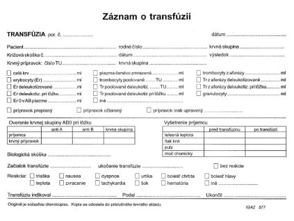 Záznam o transfúzii  A4