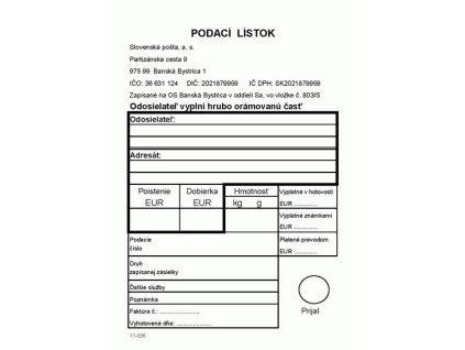 Podací lístok               A6 100-list