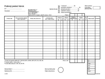 Poštový podací hárok                 A4