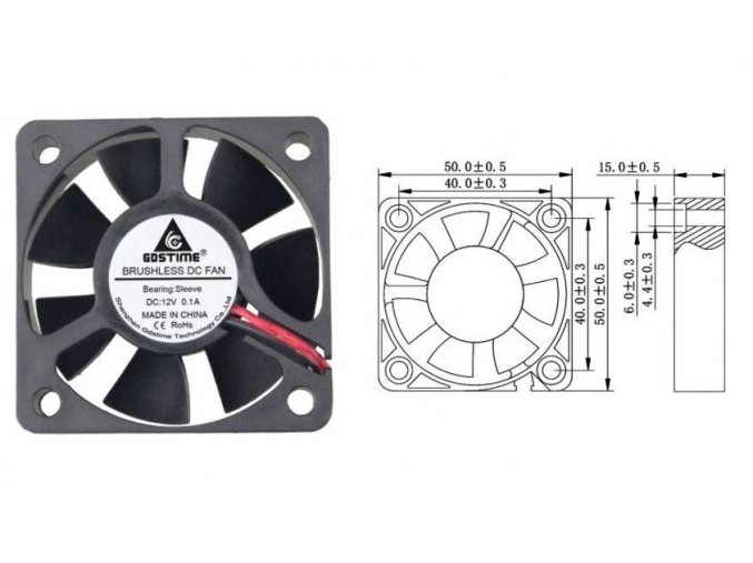 ventilator 12V 50x50x15mm 0,10A 5000ot min