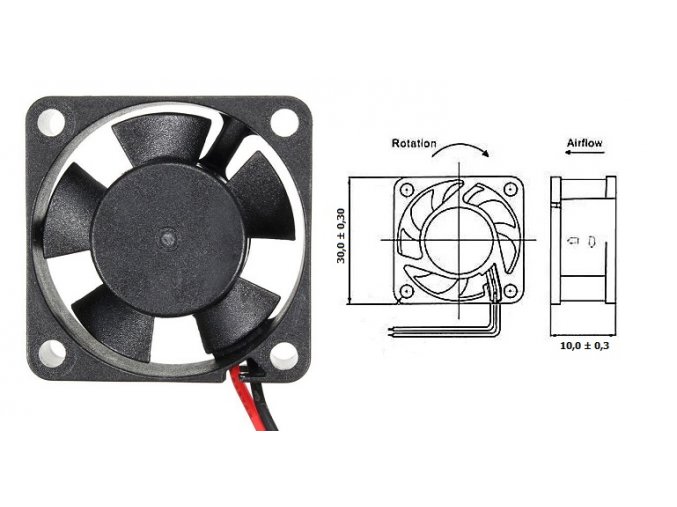 ventilator 12V 30x30x10mm 0,1A 8000ot min