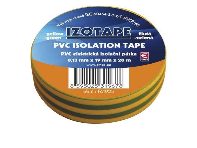 Izolační páska PVC 19mm / 20m zelenožlutá