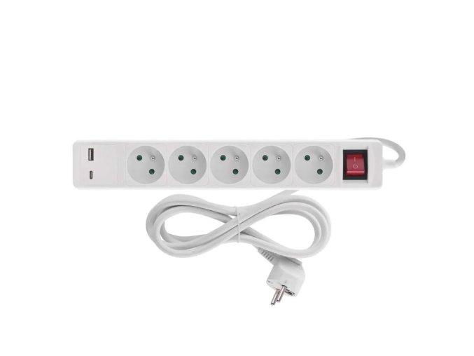 prodluzovaci kabel 3m 5zasuvek s vypinacem 1xUSB A 1xUSB C