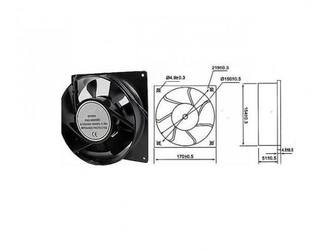 Ventilátor 230V/170x170 x 51 mm 2200 ot/min