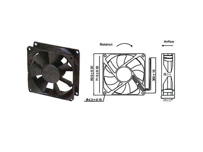 Ventilátor   12V/ 80x80 x 25 mm 2500 ot/min