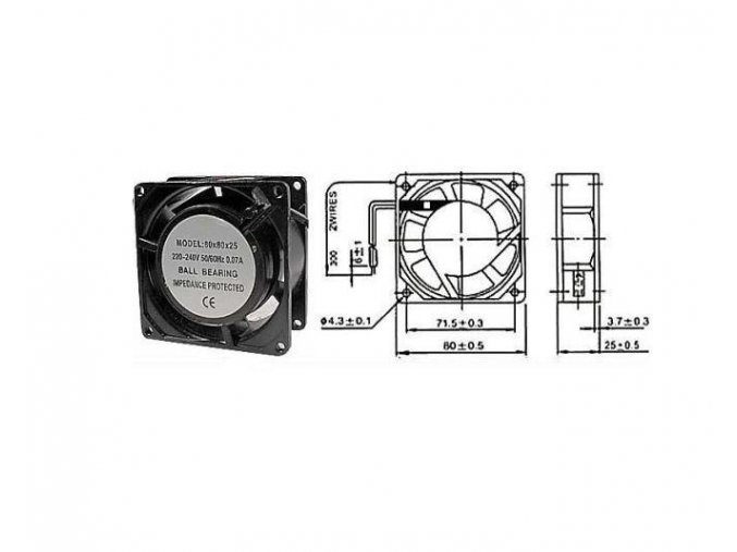 Ventilátor 230V/ 80x80 x 25 mm 2350 ot/min