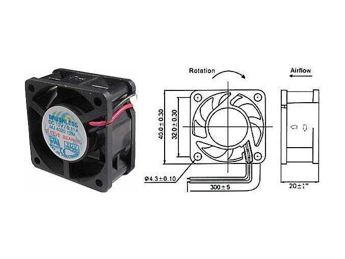 Ventilátor   12V/ 40x40 x 20 mm 6000 ot/min