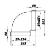 Koleno pro čtyřhrané potrubí 90st. horizontální 234x29 mm PVC