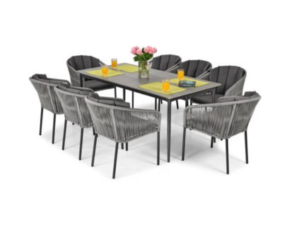 Set č. 1 zahradní ratanové židle 8 ks a stůl šedá