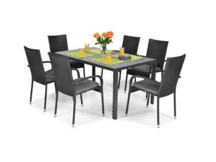 Set č. 4 zahradní ratanové židle 6 ks a stůl černá