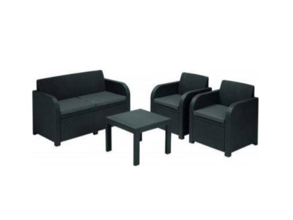 Zahradní ratanový gauč, 2 křesla a stolek černá