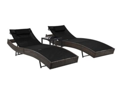 Zahradní ratanová lehátka 2 ks a stolek černo hnědá