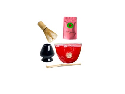 Set na přípravu čaje matcha s červenou miskou basic