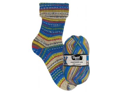 Ponožková příze Opal Hundertwasser – modrý multikolor melír, 100 g / 425 m - barevná varianta 4057