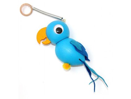 Dřevěný papoušek na modrém prameni