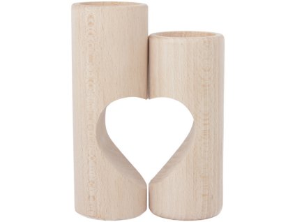 Sada dřevěných kulatých svícnů ve tvaru srdce