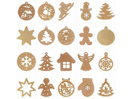 Dekorace dřevěné hvězdy koule sada na vánoční stromeček 20ks