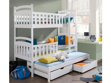 dřevěná patrová trojí postel z masivního dřeva borovice Viki meblano