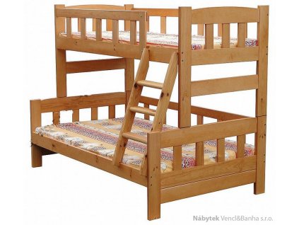dřevěná patrová postel z masivu, palanda Wiking chalup