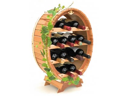 Dřevěný stojan na víno, soudek na víno na 12 lahví přírodní lakovaný Dandi