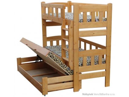 patrová postel z masivu, palanda pro 3 osoby Gigant chalup