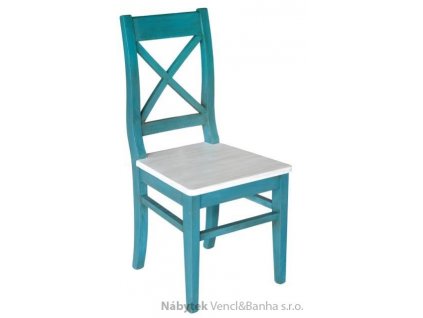 dřevěná rustikální stylová jídelní židle z masivního dřeva borovice Mexicana D25bíla/modrá euromeb