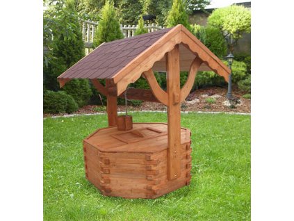 Dřevěná zahradní dekorační studna 1 – průměr 120 cm, masivní dřevo