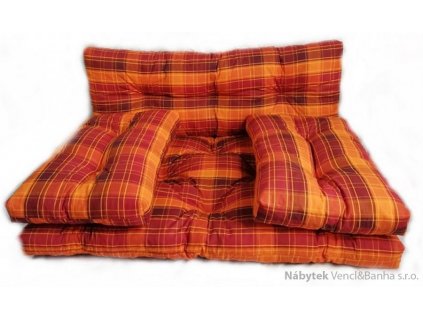 polstry na zahradní nábytek, polstry na paletový nábytek s opěrkou a polštáři oranžovo červená kostka lkv