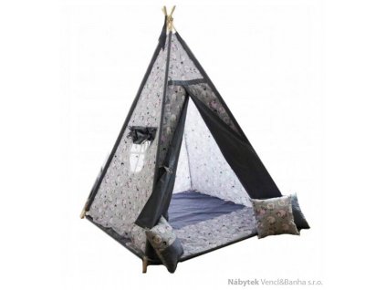 dětský stan Teepe TIPI WIGWAM šedá růžové ovečky mixdre