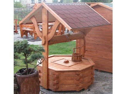 Dřevěná zahradní dekorační studna 4 – průměr 90 cm, masivní dřevo