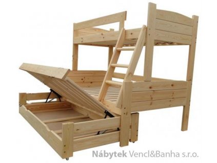 patrová dřevěná trojí postel masivní Imperator chalup