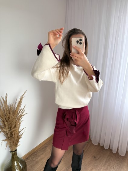 Úpletový sveter Burgundy Bow