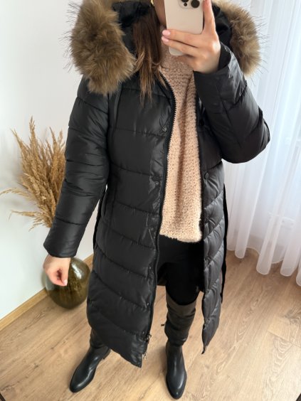 Dlhá bunda s pravou kožušinou Black