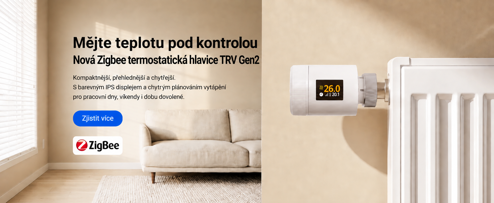 Sonoff TRV-ZBT – Zigbee Termostatická Radiátorová Hlavice Gen 2