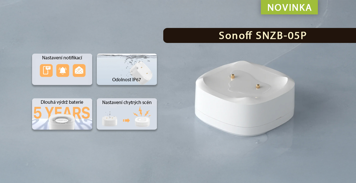 Sonoff SNZB-05P ZigBee flood senzor zaplavení
