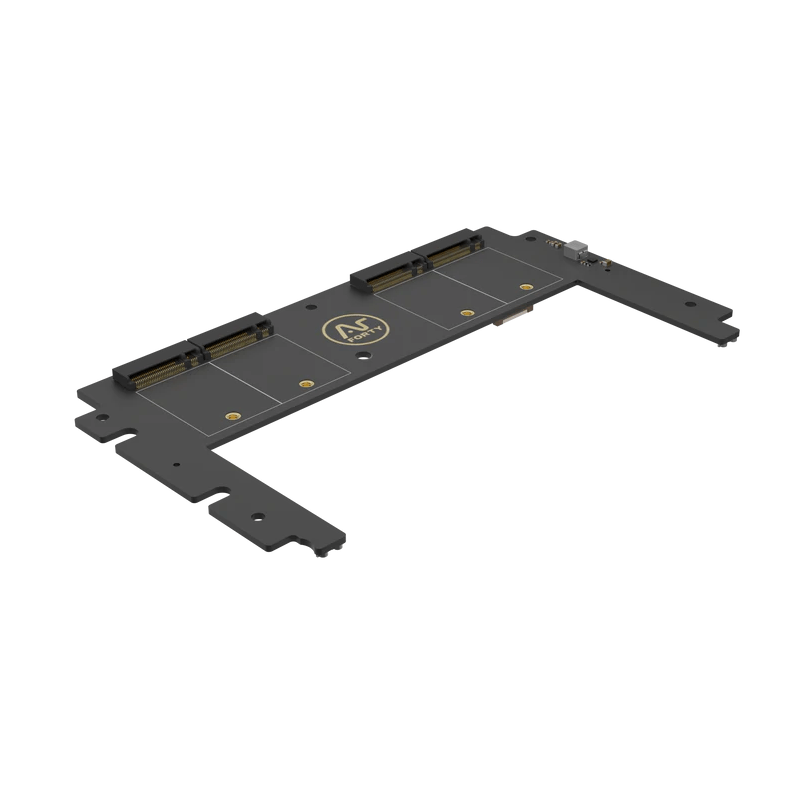 Argon ONE V5 Quad M.2 NVMe Gen 3.0 deska – celkový pohled na čtyři sloty pro SSD