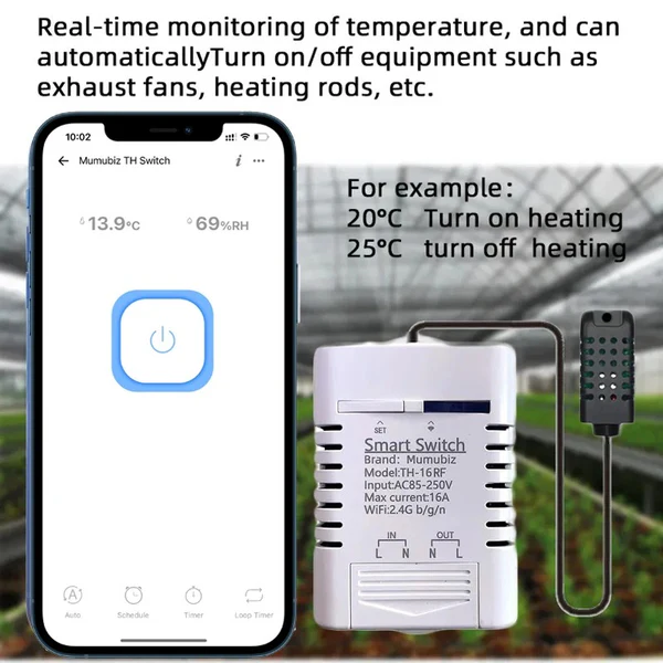 EwTouch TH16 eWeLink Wi-Fi spínač s měřením teploty a vlhkosti