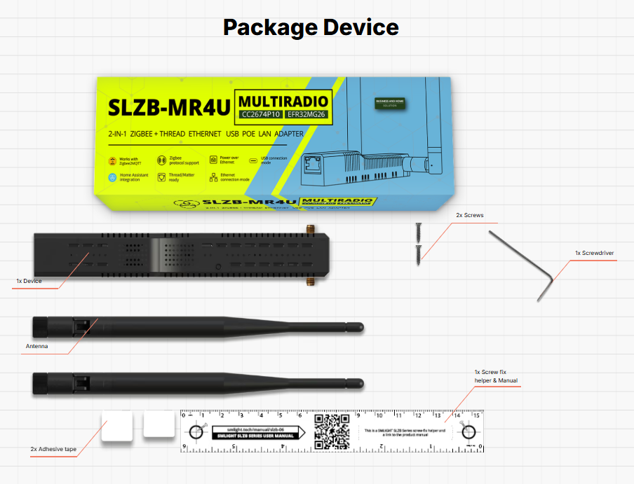 Detail síťového koordinátoru SMLIGHT SLZB-MR4U pro Zigbee a Thread instalace