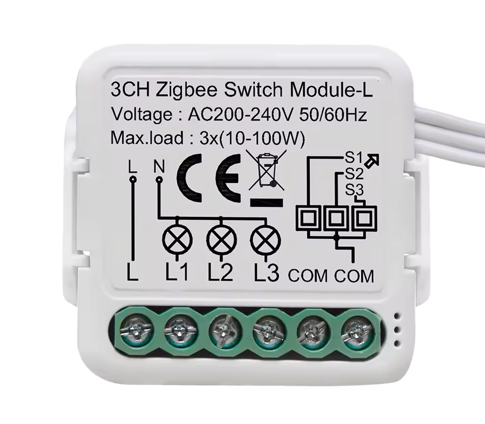 VAREO ZigBee MINI spínač – svorky L, L1, COM, S1