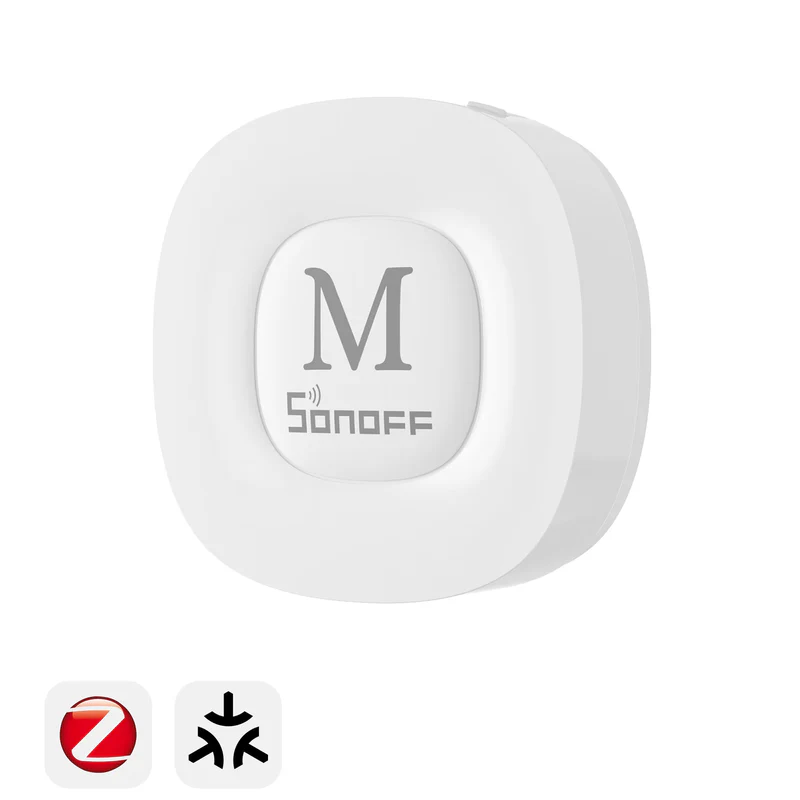 SONOFF Bridge Max Bridge-M, bílá čtvercová brána s logem SONOFF a označením podpory Zigbee a Matter