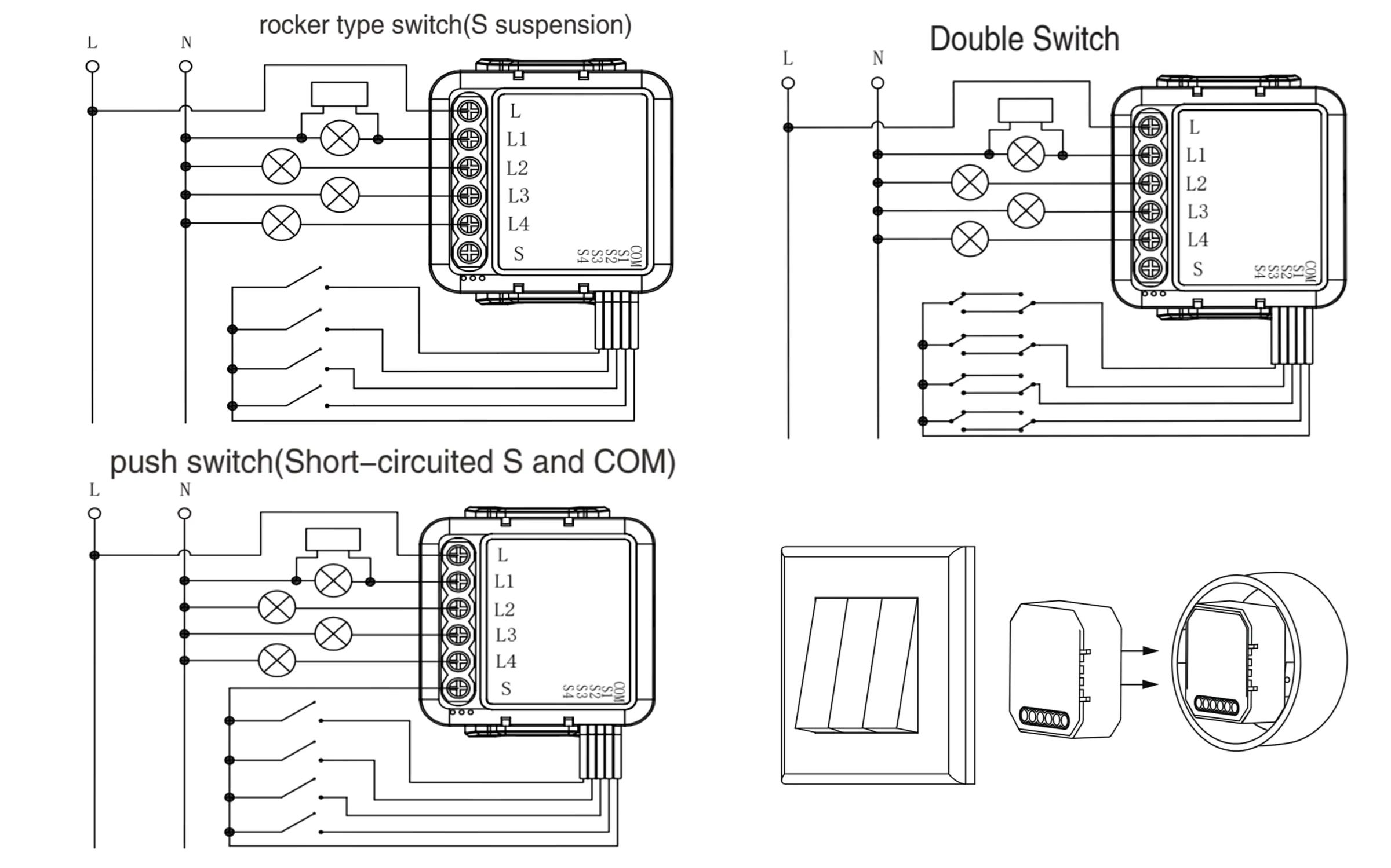 Schéma zapojení VAREO ZigBee MINI – Single a Double switch