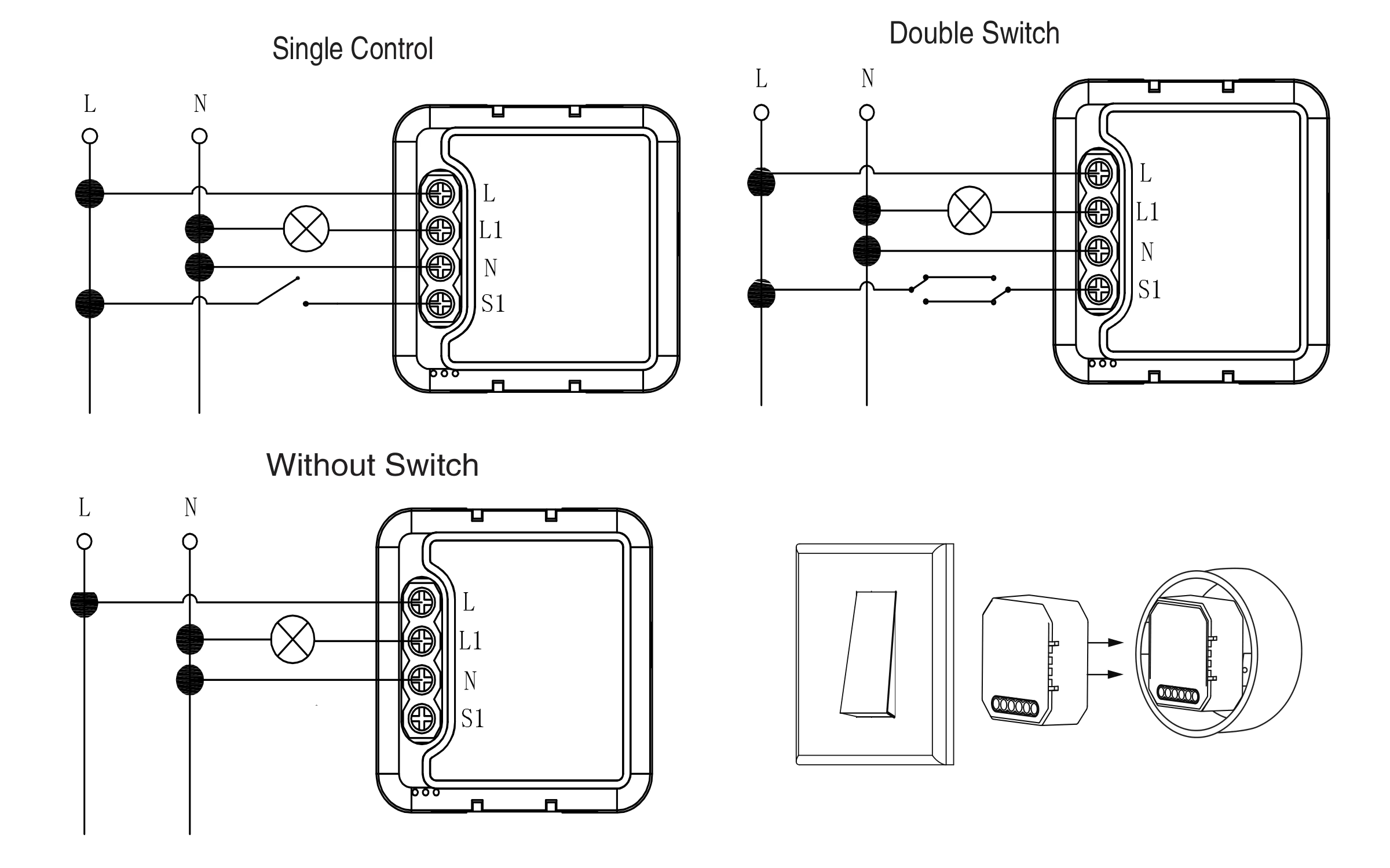 Schéma zapojení VAREO ZigBee MINI – L, N, L1, S1