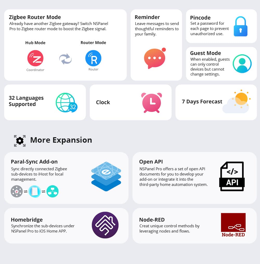 Sonoff NSPanel Pro 120 – obrazovka s nastavením sítě / lokálních funkcí