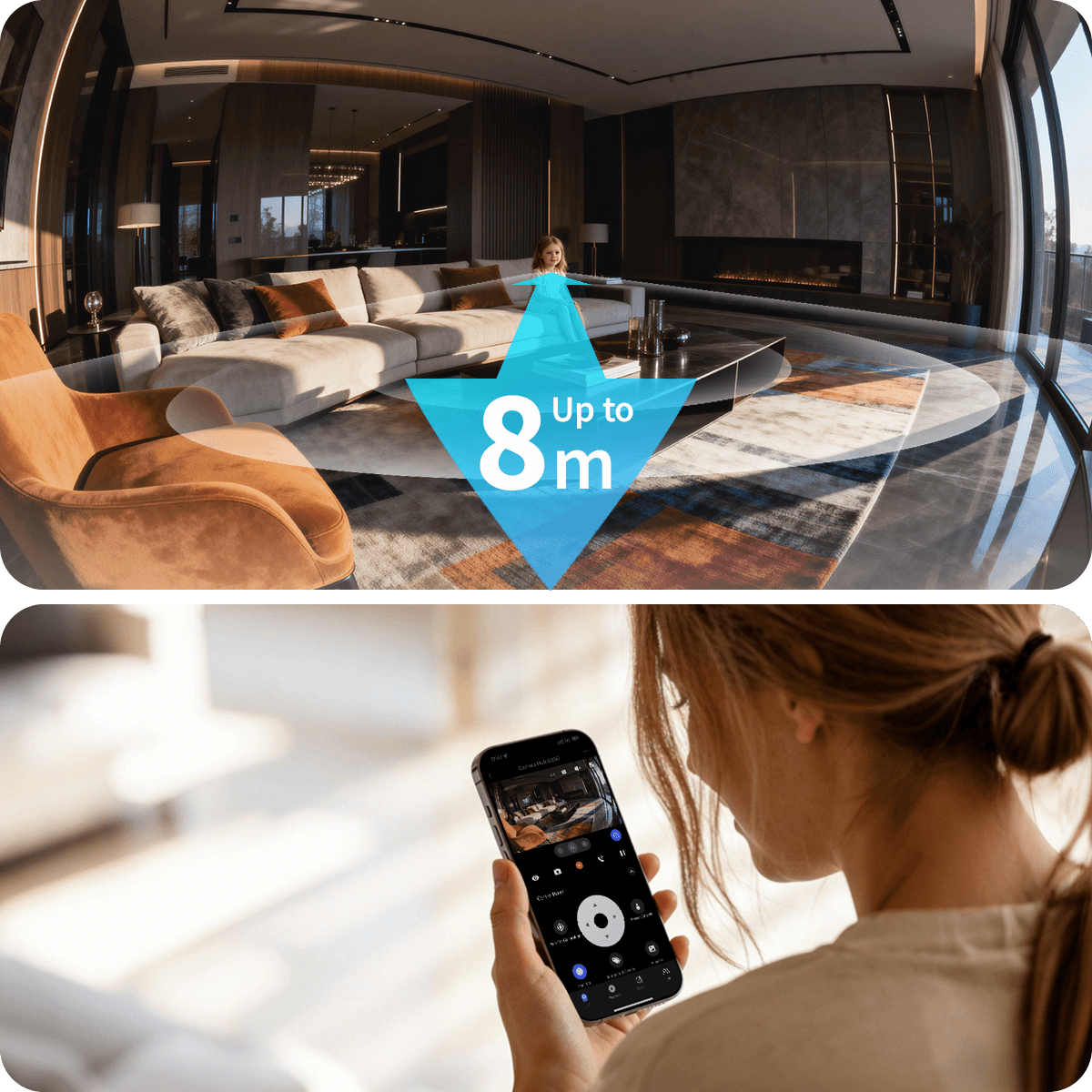 Obousměrný zvuk se snímáním hlasu do 8 metrů a živý náhled kamery v mobilní aplikaci