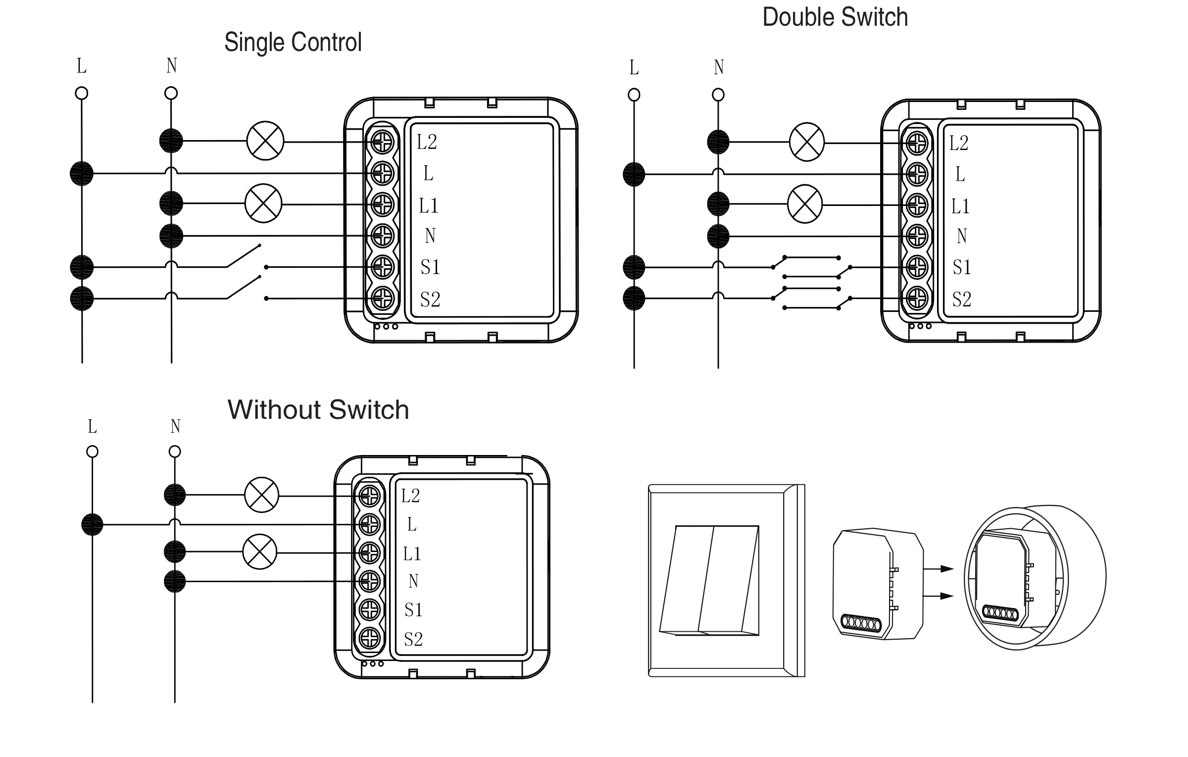 Schéma zapojení VAREO ZigBee MINI – L, N, L1, S1
