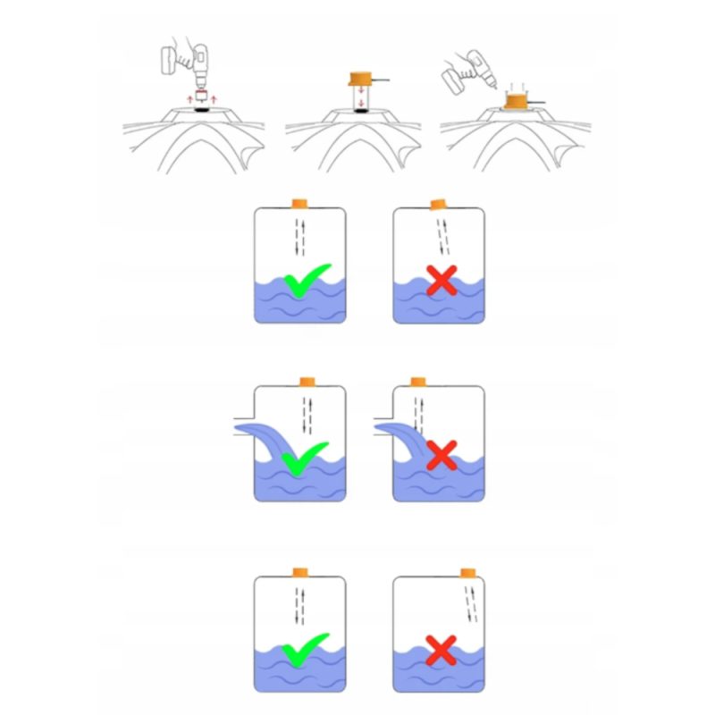 Správná a nesprávná instalace ultrazvukového senzoru hladiny
