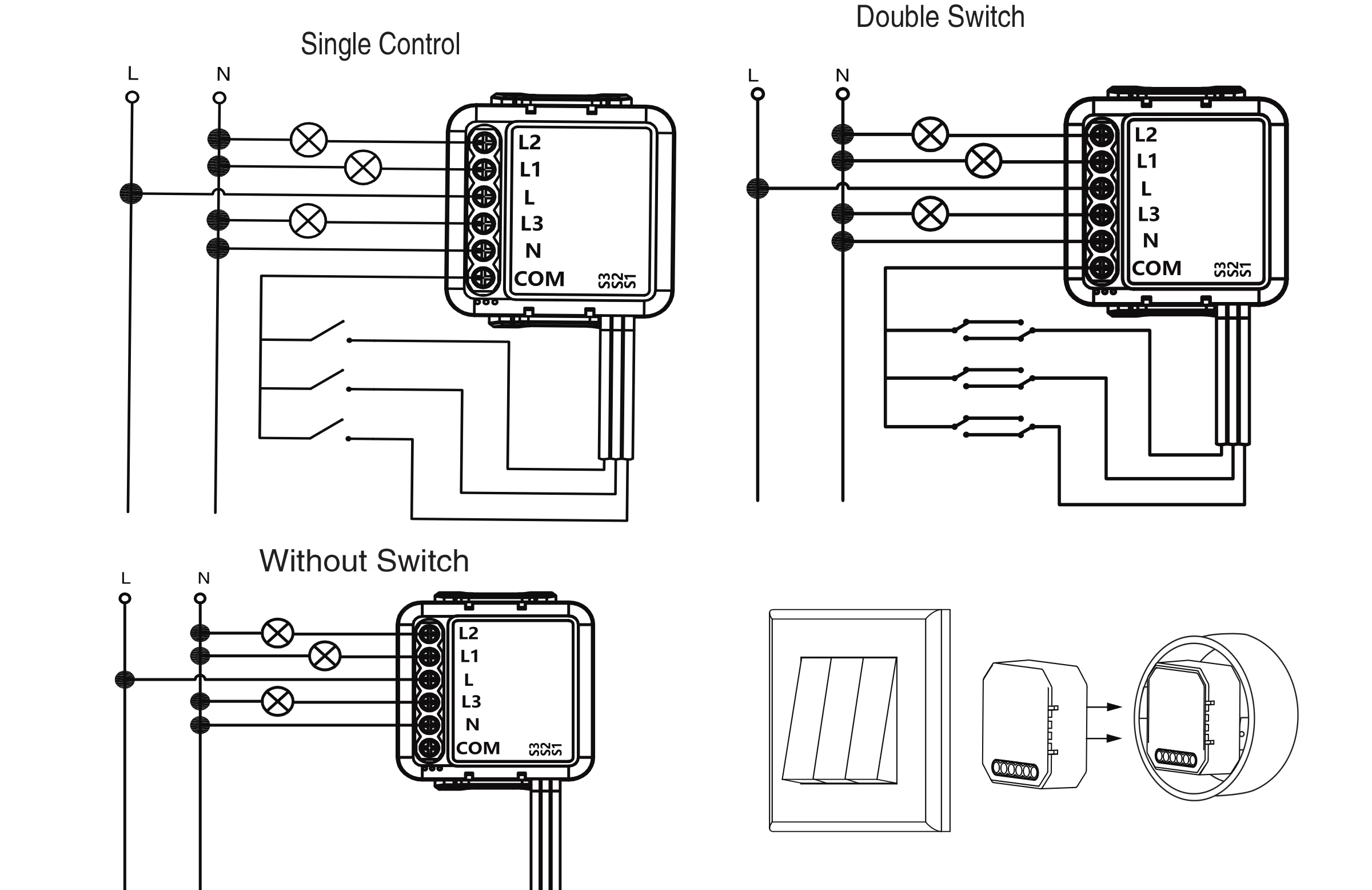 Schéma zapojení VAREO ZigBee MINI – L, N, L1, S1