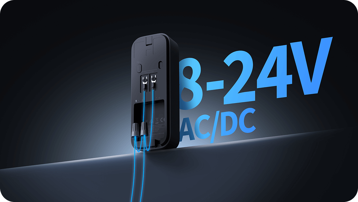 Zadní strana videozvonku s konektory pro napájení 8–24 V AC/DC