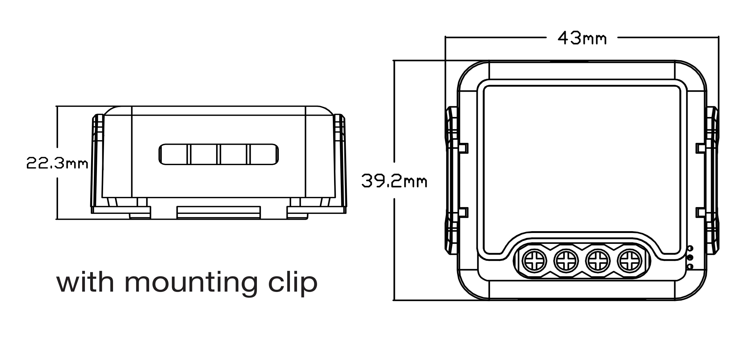 Rozměry VAREO ZigBee MINI spínače 39,2 × 39,2 × 18 mm