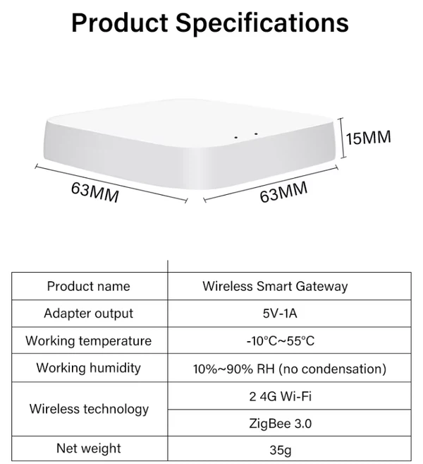 VAREO ZigBee Gateway – napájení a příslušenství (USB kabel)